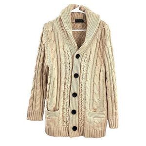 Botvela Cardigan S Beige Wool Blend Cable Knit Shawl Collar Grandpa Core Sweater